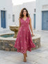 Pink Handblock Sleeveless Double-Layered Cotton V-Neck Dress