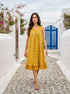 Yellow Handblock Sleeveless Cotton Dress with Frill Sweep