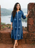 Indigo Handblock Cotton Dress with Round Collar