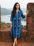 Indigo Handblock Cotton Dress with Round Collar