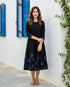 Black Handblock Cotton Round-Neck Flowy Dress