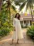 Ivory Kota Doria Tiered Cotton Dress with Lace Inserts
