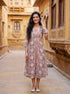 Peach & Charcoal Floral Handblock Cotton Layered Dress with Inner