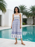 Blue & White Floral Cotton Smocked Midi Dress