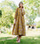 Ochre and Brown Hand Block Printed Tiered Button Down Dress