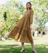 Ochre and Brown Hand Block Printed Tiered Button Down Dress