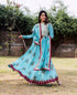 Cadet Blue Hand Block Printed and Embroidered Lehenga Set