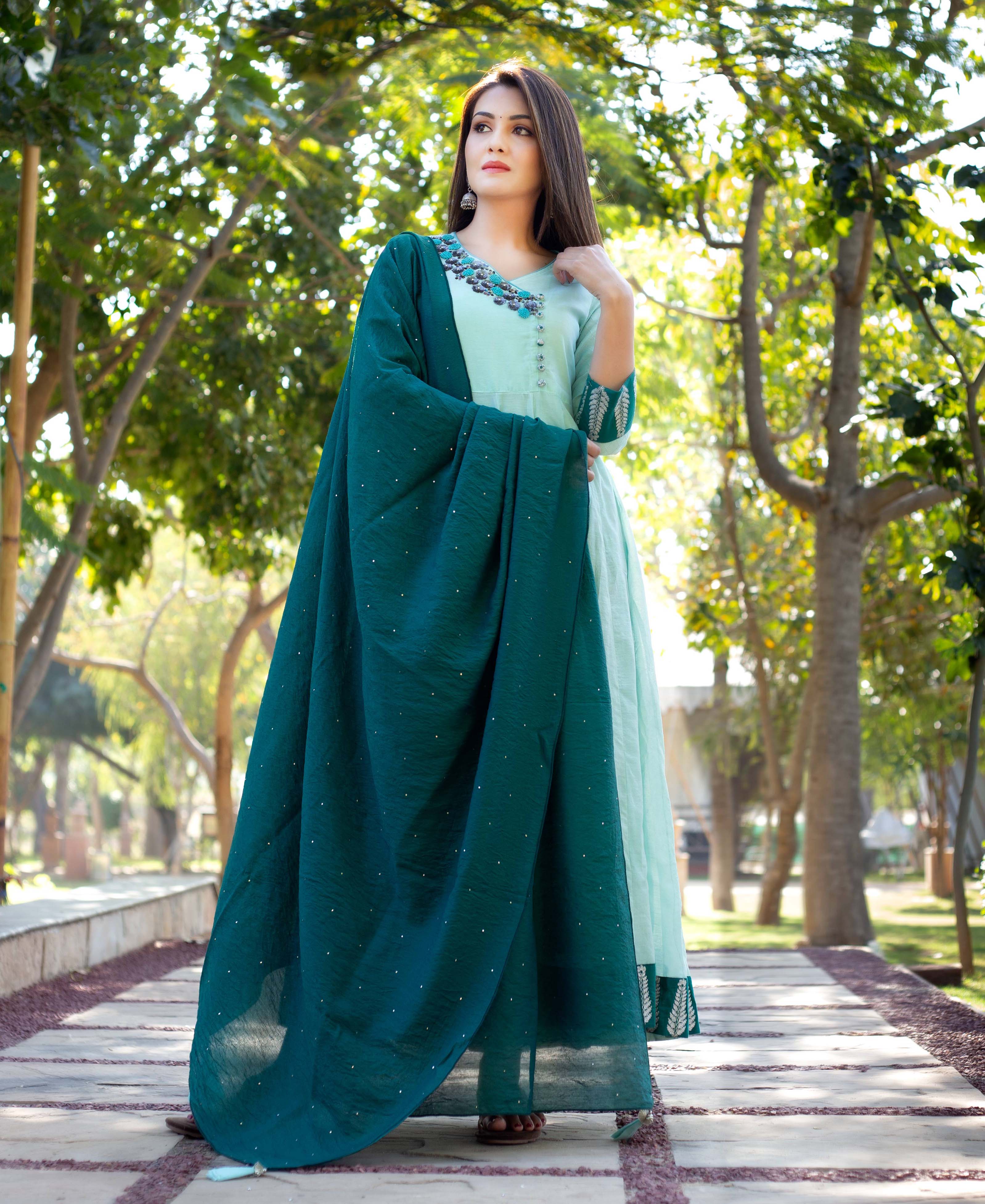 Noora Mint Green Hand Embroidered Angrakha Style Dress - 4XL / No Dupatta Noora Mint Green Hand Embroidered Angrakha Style Dress - 4XL / No Dupatta