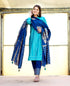 Nirvi Deep Sky Blue Gold Printed Kurta