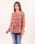 Orange and White Block Printed Short Ethnic Top