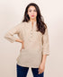 Linen Beige Split Mandarin Collar Top