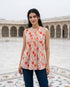 Ivory & Pink Halter-Neck Handblock Cotton Top