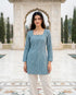 Aqua Handblock Cotton Short Kurta with Back Dori