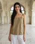 Olive Linen Cotton Noodle-Strap Top
