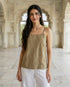 Olive Linen Cotton Noodle-Strap Top
