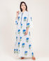 Jacketed Hand Block Printed White And Blue Cotton Lounge Wear