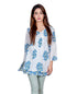 White And Blue Layered Hand Block Printed Short Kurti  Top