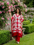 Coral Red Tie-Dye Silk Chanderi Kaftan with Cotton Pants