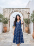 Indigo Botanical Handblock Cotton Fit-and-Flare Dress