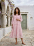 Pink Kota Doriya Round-Neck Dress with Lacey Sleeves