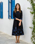 Black Handblock Cotton Round-Neck Flowy Dress