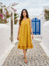 Yellow Handblock Sleeveless Cotton Dress with Frill Sweep