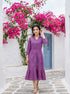 Lilac Bandhej Handblock Cotton Collared Tiered Dress