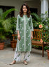 Sage Green Floral Handblock Cotton Co-ord Set with White Palazzo