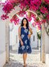 Indigo Handblock Sleeveless Cotton V-Neck Dress