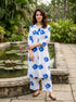 White & Cobalt Daisy Handblock Cotton Co-ord Set