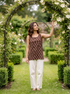 Brown Handblock Cotton Sleeveless Top