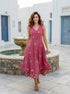 Pink Handblock Sleeveless Double-Layered Cotton V-Neck Dress