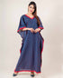 Blue Hand Block Printed Kaftan With Red Motifs