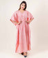 V Neckline Pink Indian Block Printed Long Kaftan With White Borders