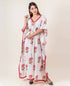 White Hand Block Printed Kaftan With Pink Floral Prints