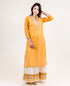 Yellow Hand Block Printed Floor Length Indo Wetern Dress