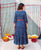 Azure Elegance Full-Length Hand Block Printed Dress