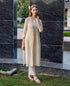 Off White Straight Embroidered  Kurta with Pintuck and Lace Details