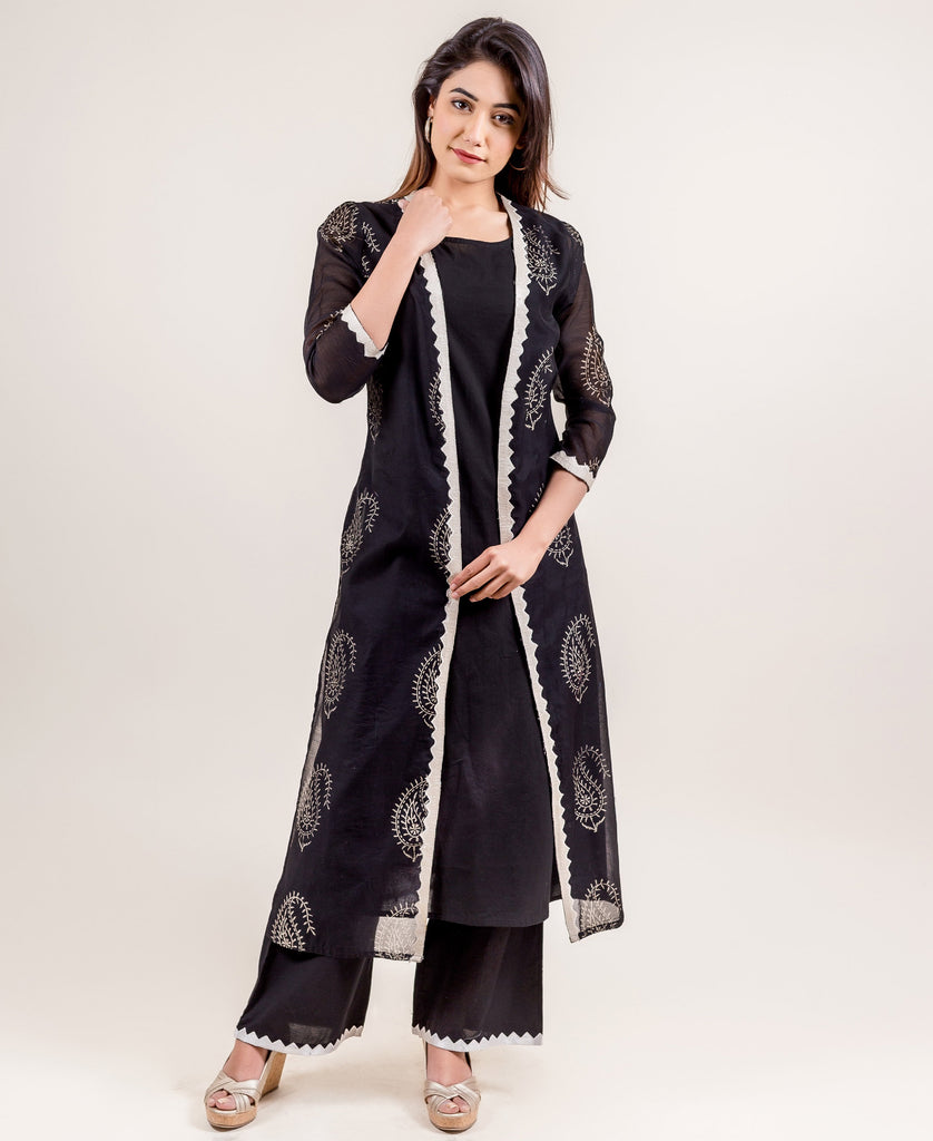 Empire Cut Jacket Style Multi Layered Indo Western Dress with Pants