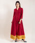 Red Hand Block Printed Floor Length Flared Princess Gown