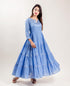 Blue Cotton Tiered Indo Western Style Gown Dress
